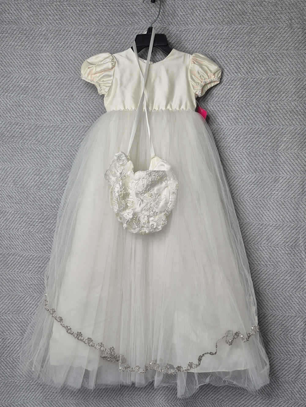 NWOT Christie Helene Luxury Designer Silk Heirloom Christening Gown Bonnet 3-6M